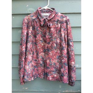 vintage D'Allairds's Floral pussy bow neck blouse made in Canada long sleeve mod